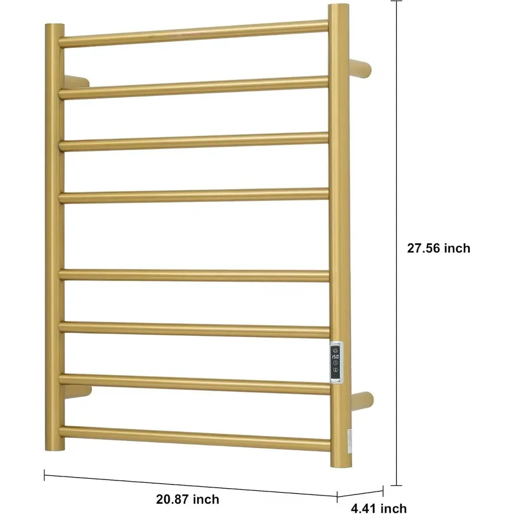 Gold Heated Towel Rack 8 Bar Wall Mounted Electric Warmer Timer Temp Control